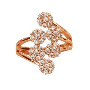 Nilu's Collection Rose Gold Plated Elegant American Diamond Studded Sparkling Adjustable Finger Ring for Women and Girls