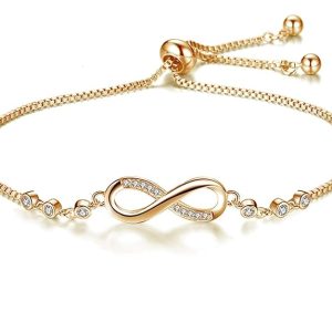 Nilu's Collection Infinity Shape Cubic Zirconia Diamond Bracelet for Women Jewelry for Gift, Adjustable Charm Bracelet