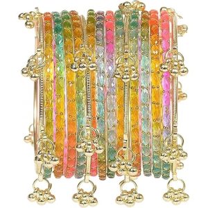 Kashmiri Ghangharoo Glass Bangle Set for Women| Light Weight Bangles Traditional Transparent Fancy Glass Chudi Set for Wedding, Party(Set Of 18)