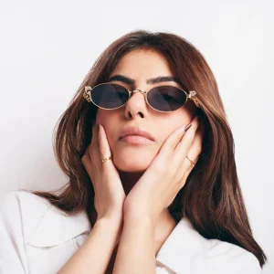 Glamour Oval Crystal Sunglasses - Gold